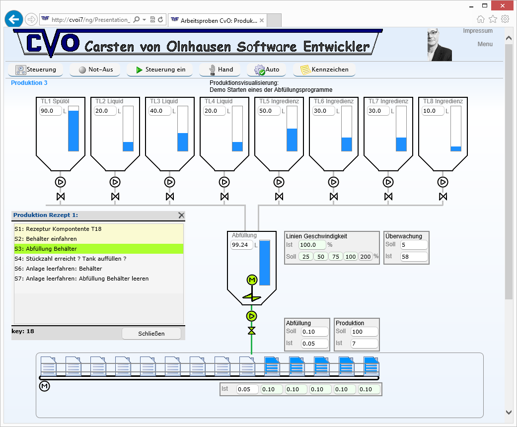 Produktions Simulation Browser Anwendung JavaScript / JQuery